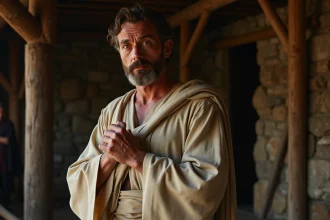 Acteur en costume biblique en backstage à Oberammergau