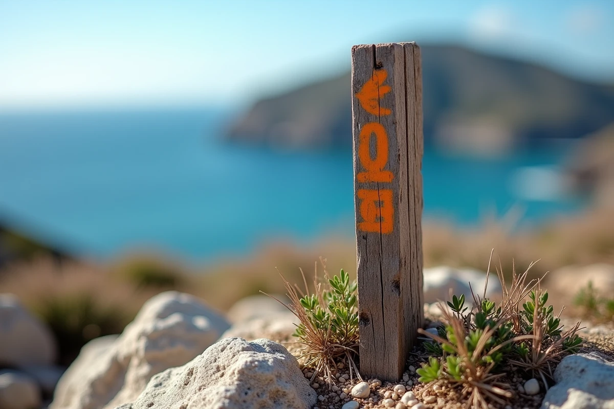 Marquage de sentier de randonnée sur le chemin côtier du Capu di Muru en Corse