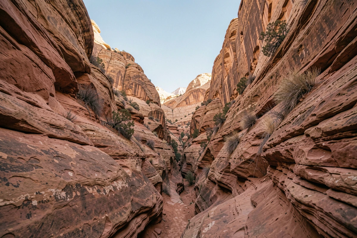 Canyon de grès méconnu dans le Sud-Ouest américain, formations rocheuses ocres et rouille dans une solitude absolue
