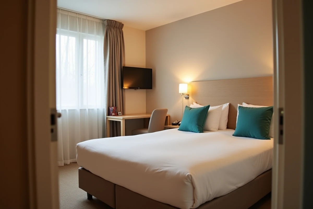 Chambre confortable de l'hôtel ibis Fécamp avec lit double et décoration sobre