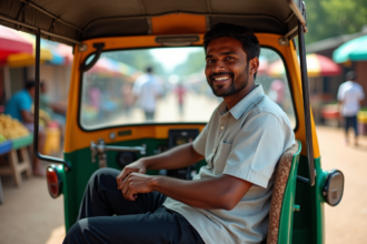 Conducteur de tuk tuk sri lankais souriant en ville