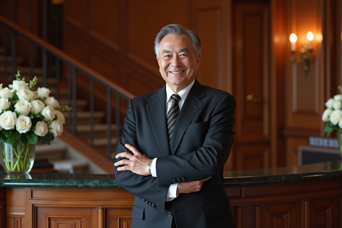 Concierge hôtel accueillant au comptoir raffine