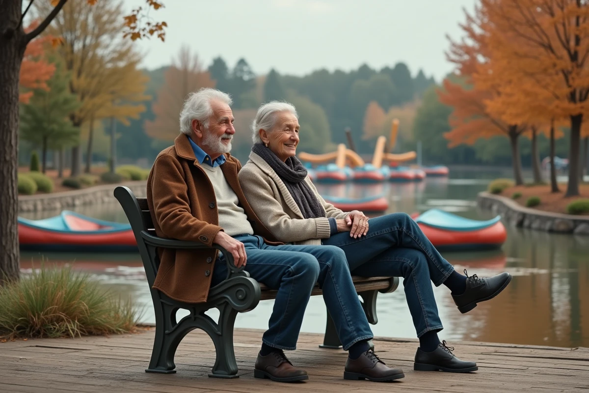 Couple âgé assis sur un banc près d