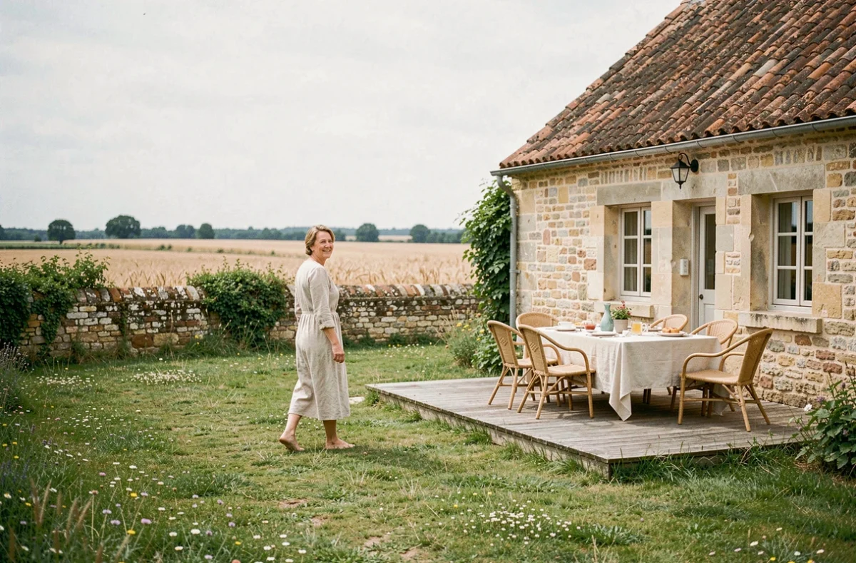 Le Domaine de Beaulieu près de Béthune, hôtel de campagne avec corps de ferme en pierre et terrasse sur pelouse