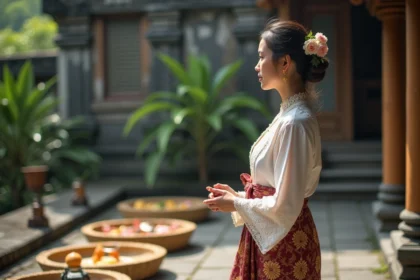 Femme balinaise en kebaya lors d'une cérémonie religieuse