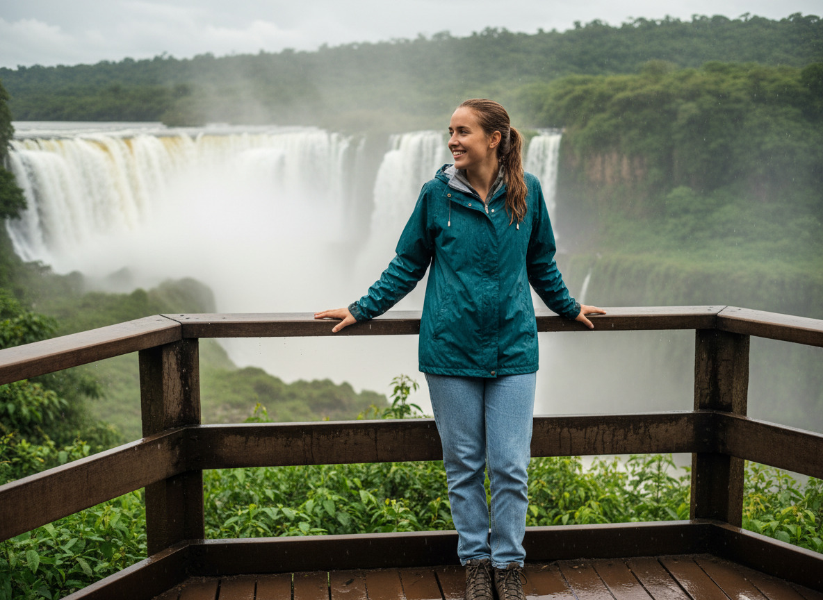Jeune femme près des chutes d