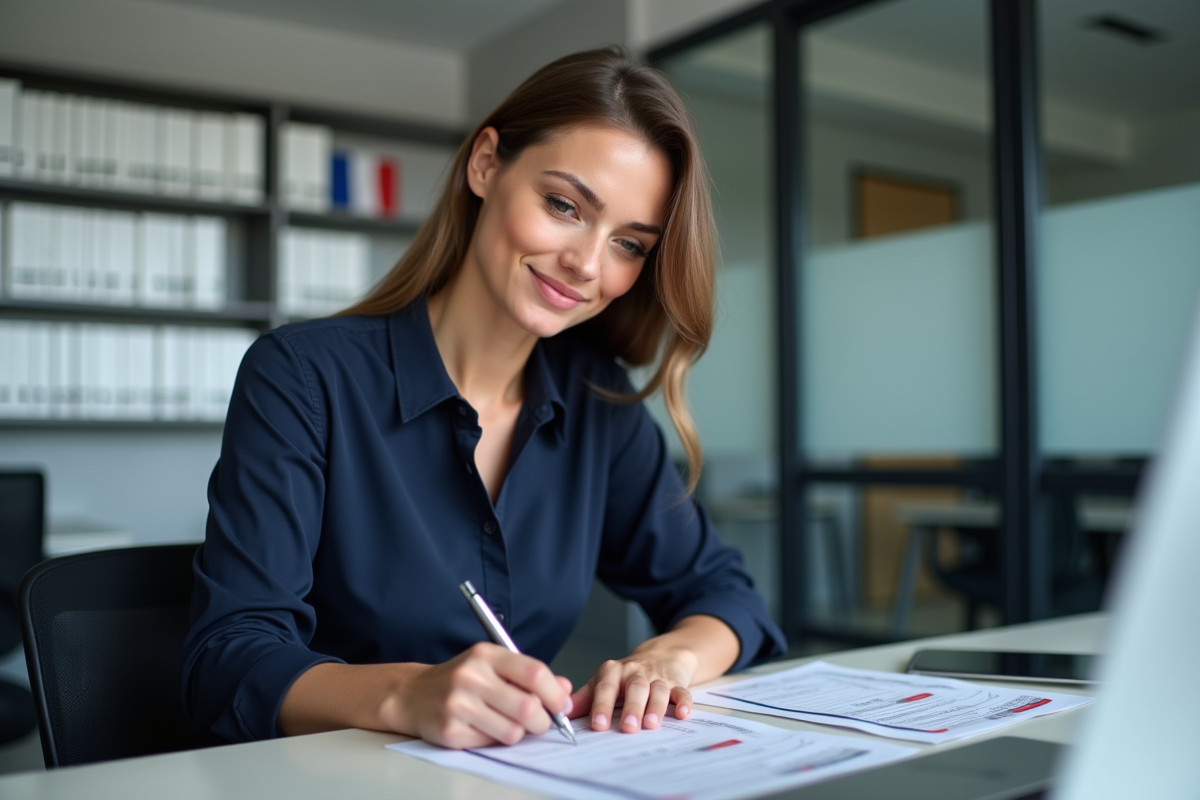 Femme remplissant un formulaire de passeport dans un bureau français
