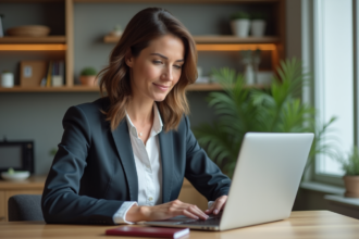 Femme d'affaires en visioconference à la maison