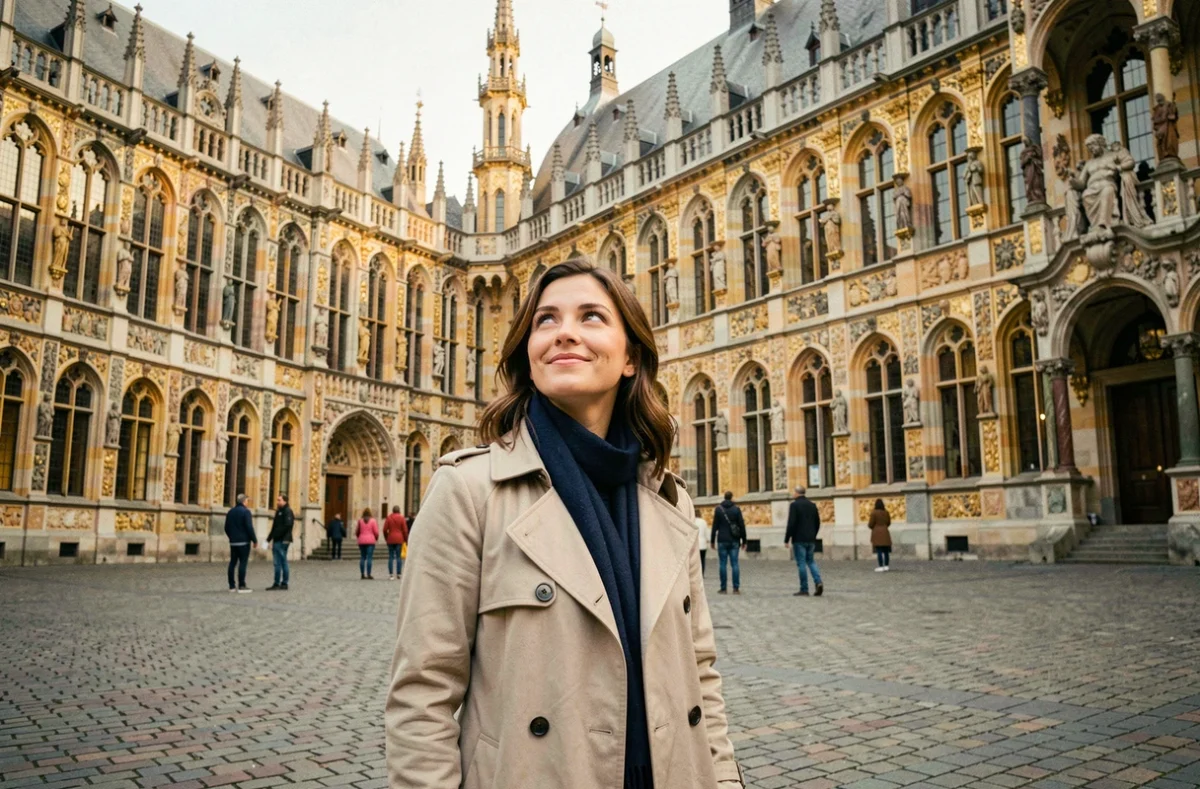 Femme admirant les façades dorées de la Grand-Place de Bruxelles lors d'une visite en une journée