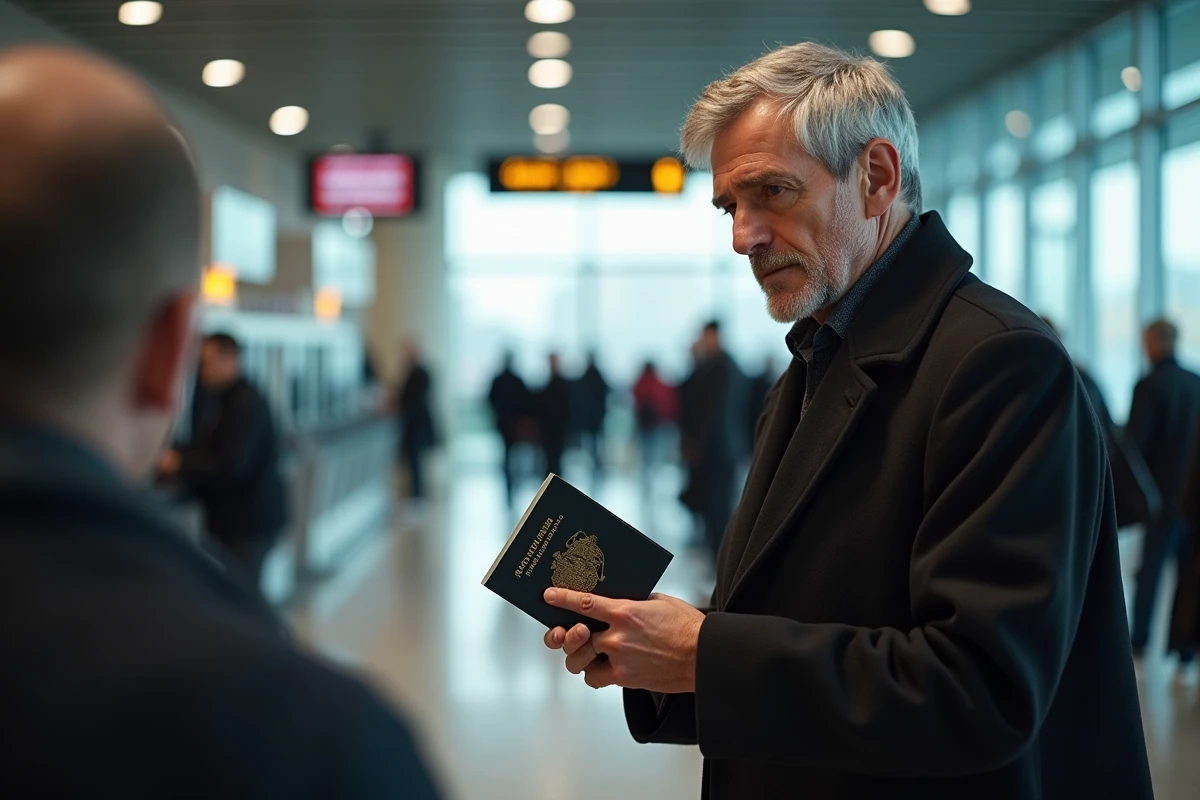 Homme présentant un passeport français expiré à l