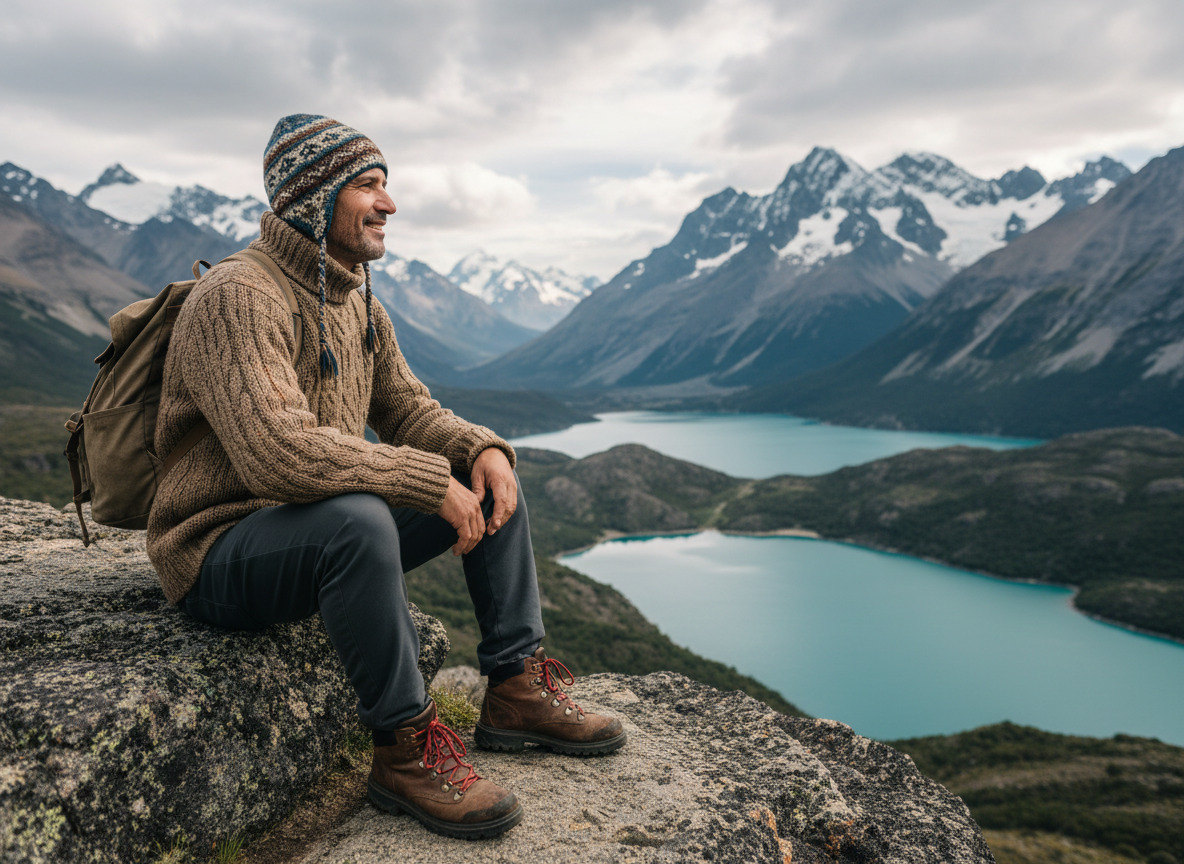 Homme argentin en randonnée dans les montagnes de Patagonie