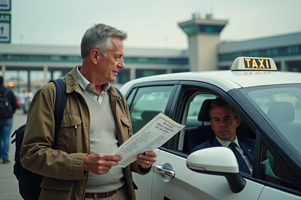 Homme d affaires parlant au chauffeur de taxi à l aéroport