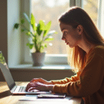 Jeune adulte utilisant un ordinateur pour un échange linguistique