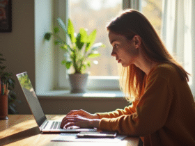 Jeune adulte utilisant un ordinateur pour un échange linguistique