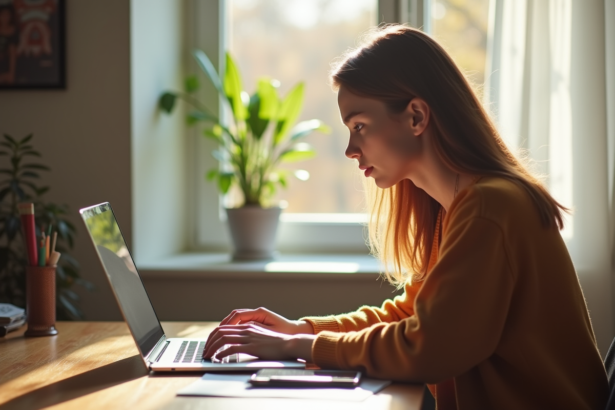 Jeune adulte utilisant un ordinateur pour un échange linguistique