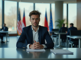 Jeune homme en costume dans une ambassade européenne