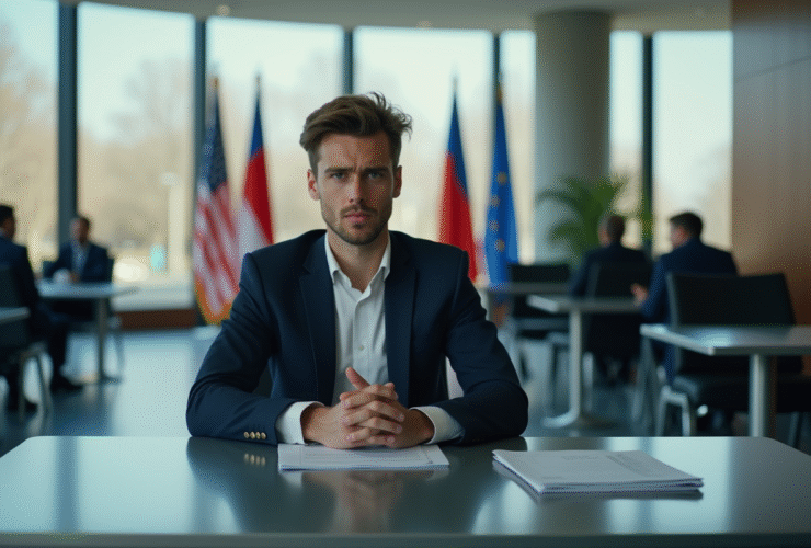 Jeune homme en costume dans une ambassade européenne