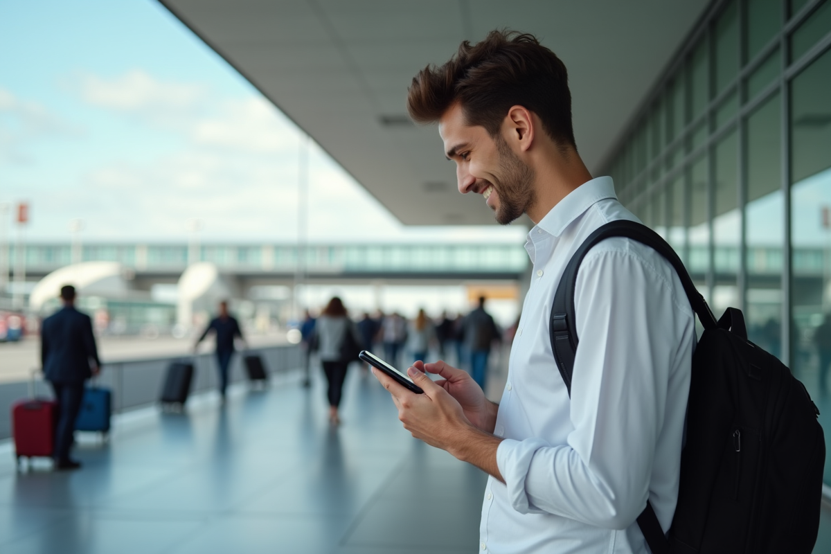 Jeune homme dehors envoyant un billet d