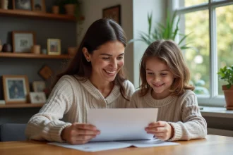 Maman et enfant discutent d'un échange culturel à la maison
