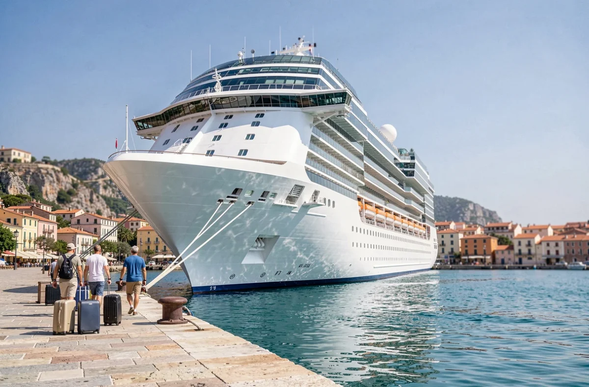 Paquebot MSC amarré dans un port méditerranéen avec des passagers embarquant à dernière minute