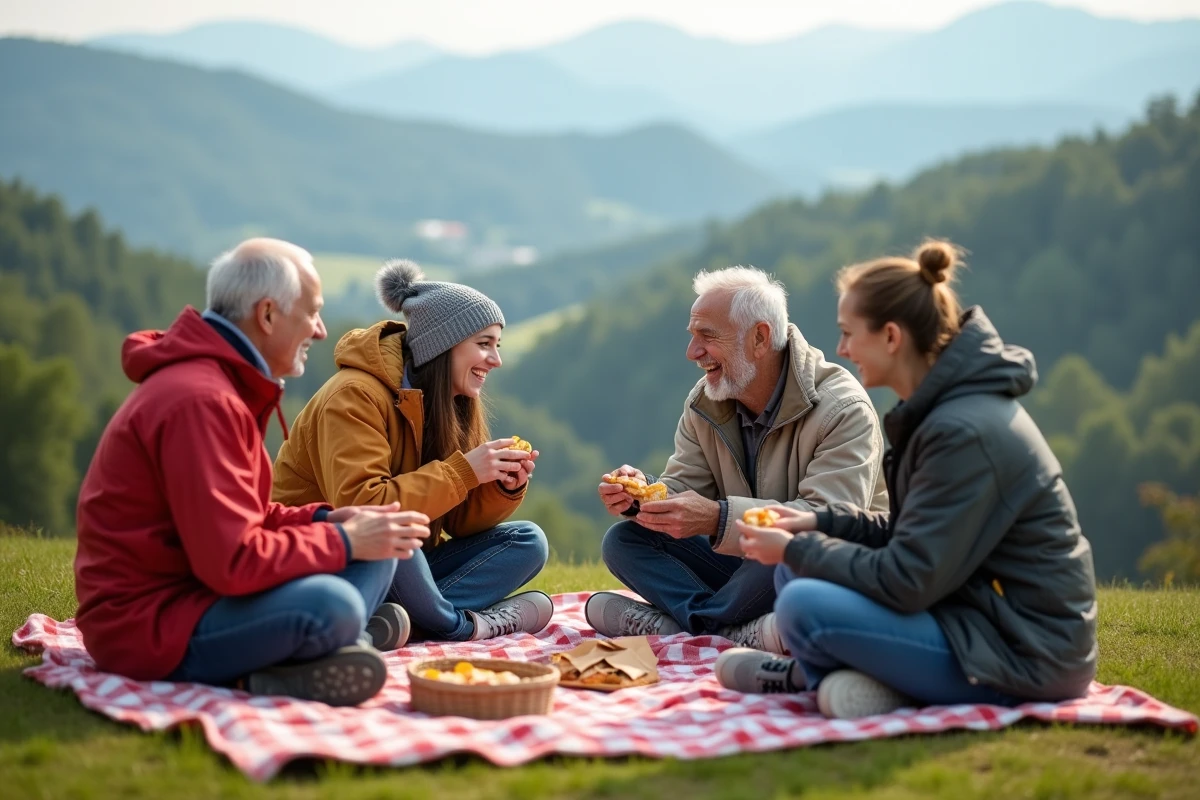 Famille multigenerational profitant d