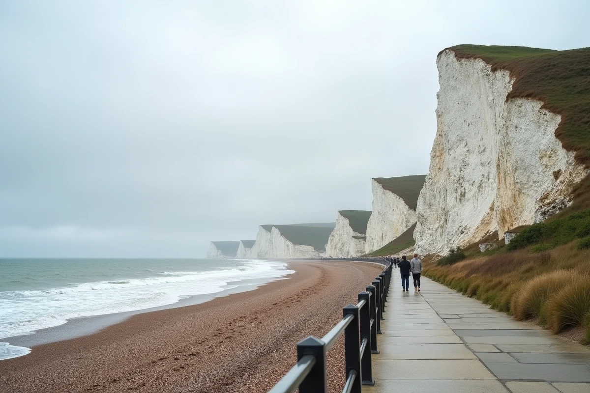 Plage de Fécamp avec falaises de craie en Normandie, proche des hôtels pas chers