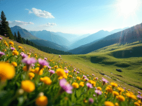 Prairie ensoleillée sur le Plateau de Beille avec fleurs sauvages