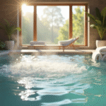 Spa intérieur avec jacuzzi chaud et lumière naturelle