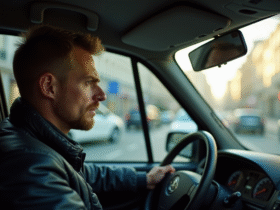 Touriste inquiet dans un taxi français regardant le compteur