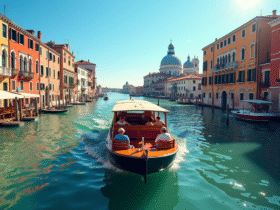Vaporetto naviguant sur le Grand Canal à Venise